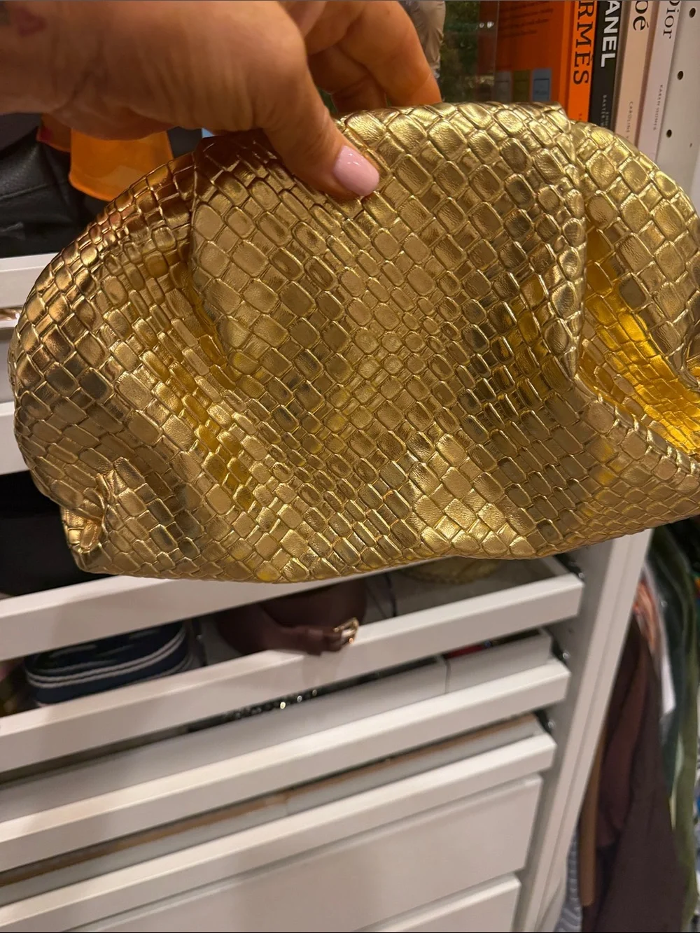 Gold Woven Clutch Bag - Metallic Gold Women's Evening Bag